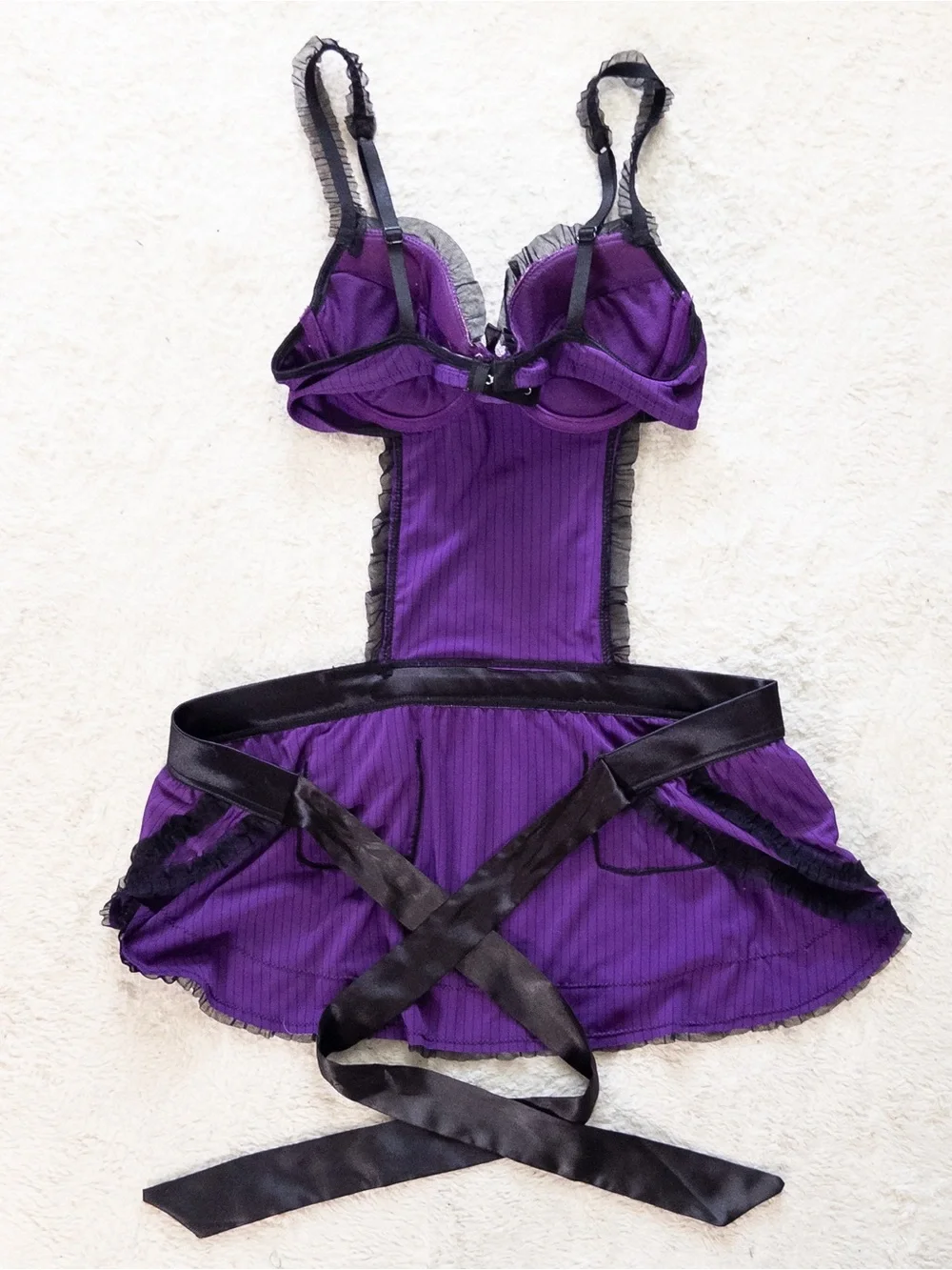 Native Intimates Purple & Black Lingerie Chemise Babydoll 34B Y2K